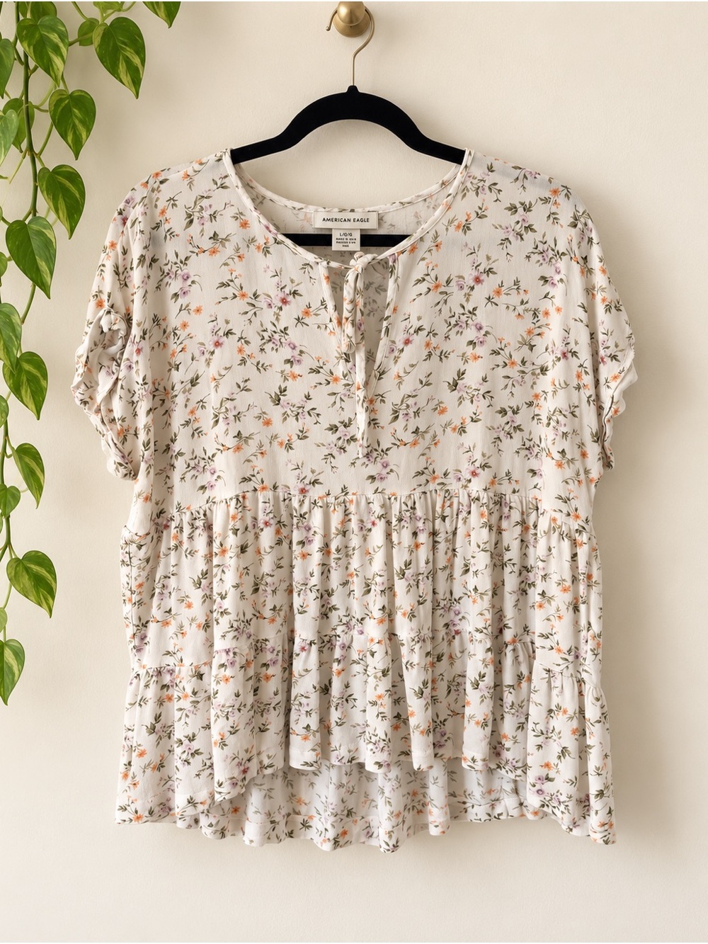 American Eagle Floral Babydoll Blouse Size L
